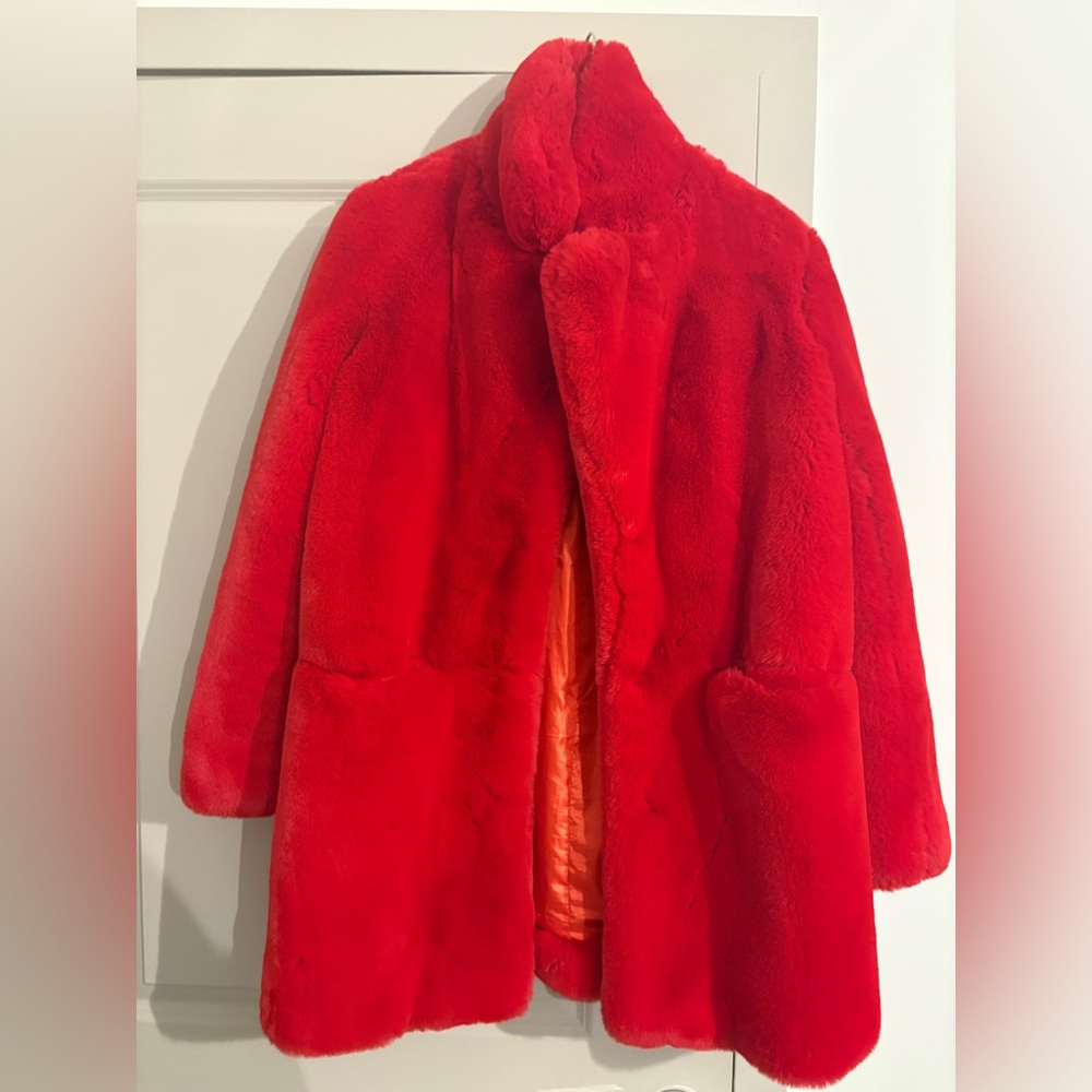 Vibrant Red Faux Fur Coat